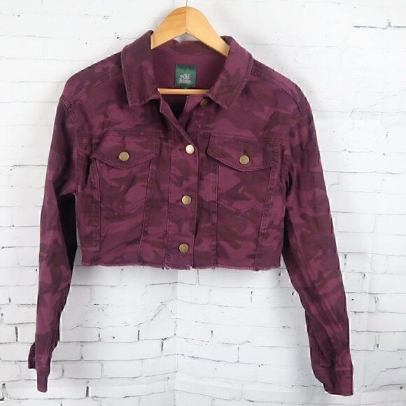 WILD FABLE PURPLE CAMO LONG SLEEVE CROPPED COTTON JACKET SIZE XS - Picture 1 of 6